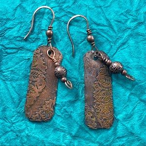 Etched copper earrings
